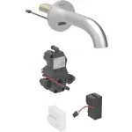 Grifo electrónico para lavabos Geberit Piave, montaje mural, servicio de red, para caja funcional empotrada: Acabado de acero inoxidable / Cepillado, con revestimiento fácil de limpiar, L=22cm, Mezclador=Con mezclador